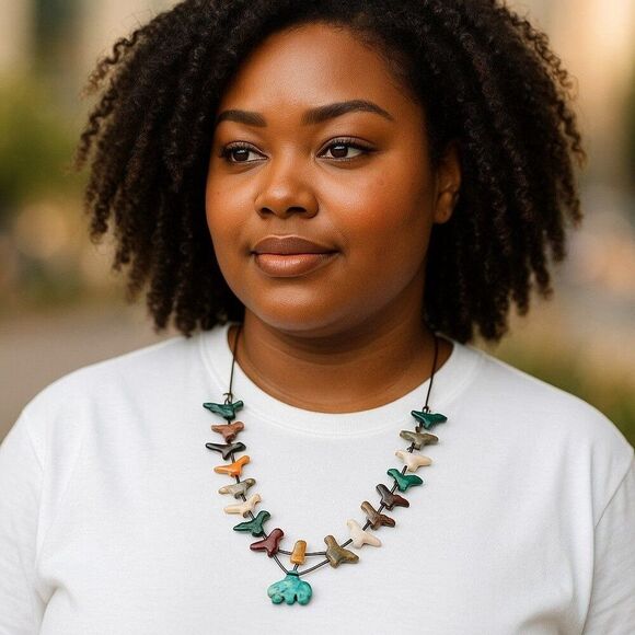 Vintage Zuni Double Strand Bird Fetish Turquoise Bear Necklace Multi-Stone 28" - Picture 12 of 12